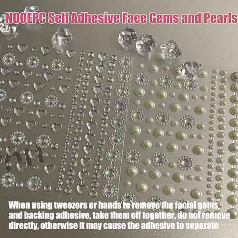 NOOEPC Face Gems Rhinestones Pearl Stickers, Self Adhesive Hair Gems Rave Accessories, Face Glitter For Women, Jewel Stickers for Face, Eye, Hair, Body, Nail