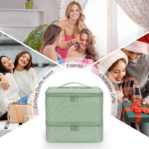 Ethereal Small Nail Polish Organizer Case Holds 30+ Bottles(15ml/0.5fl.oz) and Nail Lamp, Double Layer Nail Polish Storage Bag for Nail Kit, Manicure Tools, Green