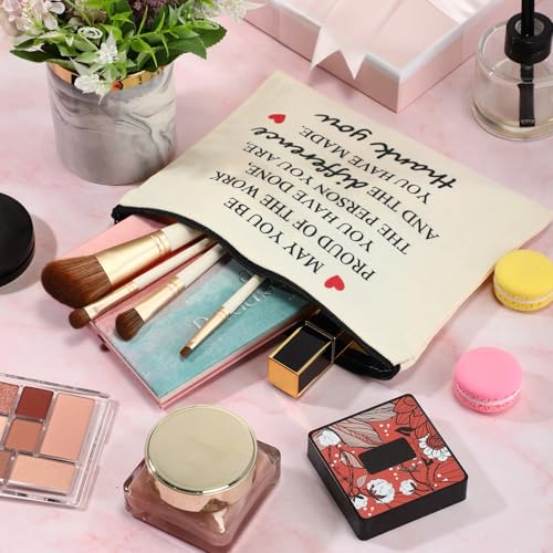 Coume 12 Pcs Thank You Gifts for Women Makeup Bag Inspirational Employee Appreciation Gift for Teacher Coworkers Nurse Social Worker Caregiver Volunteer Canvas Cosmetic Bag for Birthday(Inspiring)