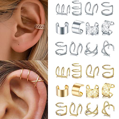 24 Pcs Gold Silver Hair Braids Dreadlock Non-Piercing Ear Clip Beard Beads Cuffs Clip Hair Accessories Styling Fashion Jewelry Gift Toos for Women Men