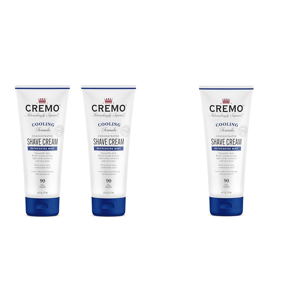 Cremo Barber Grade Cooling Shave Cream Bundle, 2 Pack 6 Fl Oz Ultra-Slick Shaving Cream Fights Nicks, Cuts and Razor Burn, WHITE