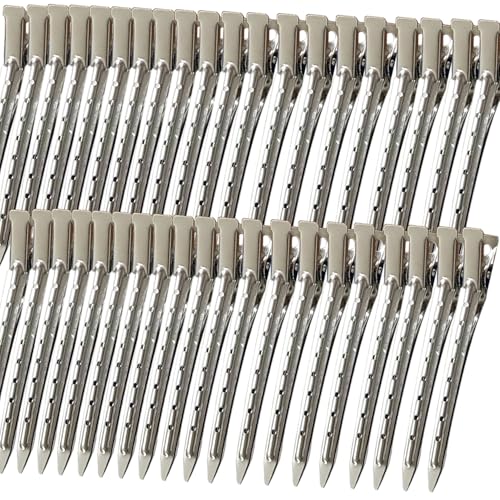 40 PCS 3.5 Inch Duck Billed Clips,Metal Alligator Curl Hair Clips with Holes for Styling, Coloring, Thick Hair Rollers, Salon Use,Alligator Clips for Women for Thick Hair & Thin Hair,Silver