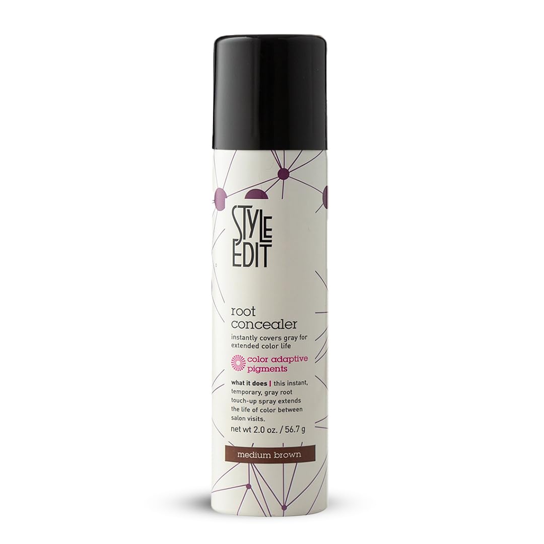 Style Edit Root Touch Up Spray | Temporary Hair Color for Gray Roots and Thinning Hair | Salon-Quality, Transfer-Resistant Hair Concealer | Medium Brown, 2 oz