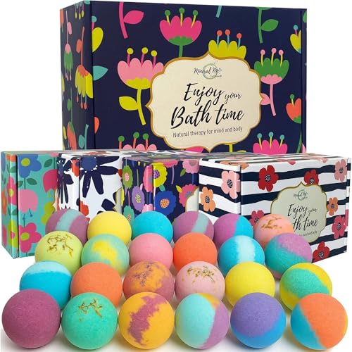Bath Bombs for Women Gift Set - 24 Natural & Organic Bath Bombs with Essential Oils & Moisturizing Shea Butter, Spa Selfcare Gift, Stocking Stuffers, Christmas Gifts for Her, Women, Kids, Teen Girls