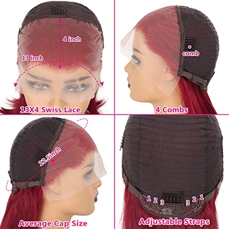 14 Inch 200% Density Red Bob Wig Human Hair 13X4 HD Lace Front Wigs for Black Women Silky Straight Bob Lace Wigs Pre Plucked Hairline Red Wigs