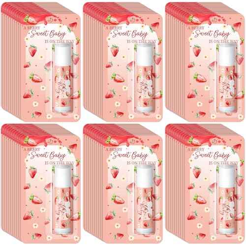 30 Pack Christmas Sweet Strawberry Baby Shower Games Prizes Party Gifts Bulk Lip Balms Favors for Winners Adults Guests Gender Reveal Favors Decorations Baby Shower Souvenirs Stocking Stuffers