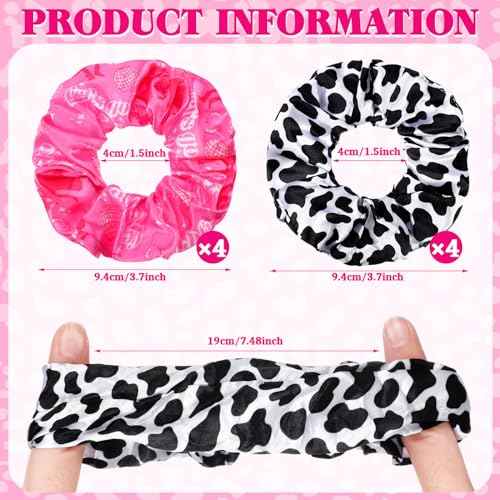 Lyrow 24 Pcs Cowgirl Western Cow Print Scrunchies Let's Go Hair Scrunchies Disco Cow Print Hair Accessories Ponytail Holder Ropes for Elastic Ties Bride Bachelorette Party Supplies Favors