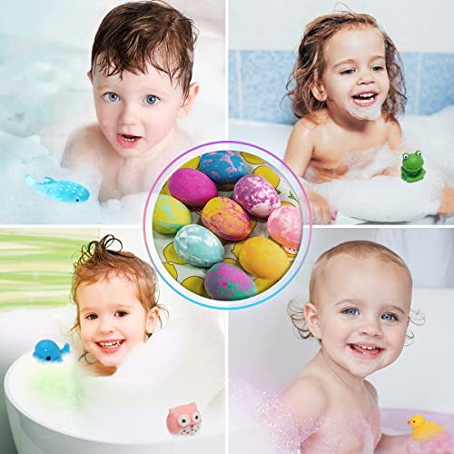 Bath Bombs for Kids with Toys Surprise Inside, Kids Bath Bombs Gift for Birthday Christmas, 12Pcs Children Bubble Bath Fizz Dino Egg Gift Set for Girls and Boys Easter Basket Stuffers