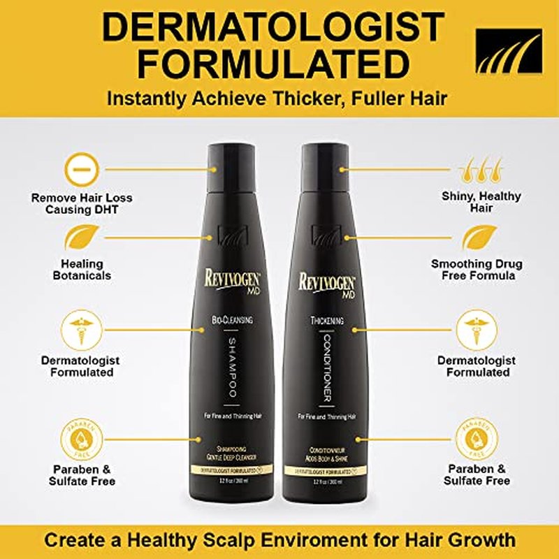 Revivogen MD Bio-Cleansing Shampoo and Conditioner for Thinning Hair, DHT Blocker Shampoo, Hair Loss Shampoo, Shampoo Thinning Hair, Conditioner for Thinning Hair, Hair Loss Conditioner 12oz