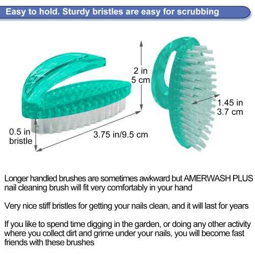 Handle Grip Nail Brush for Cleaning Fingernails Hands & Under Nails, Stiff Bristle Mechanic Scrub Brush Cleaner for Men Women, Pedicure Scrubbing Tool Kit - 4 Green