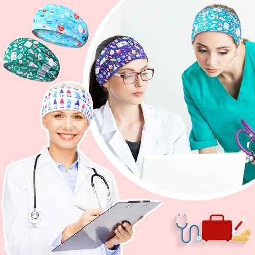 Tigeen 30 Pcs Nursing Headbands for Women Cna Accessories Non Slip Nurses Hair Bands with Buttons Doctor Sweatband Mask for Nurses Christmas Gifts Elastic Ear Protection Appreciation Medical