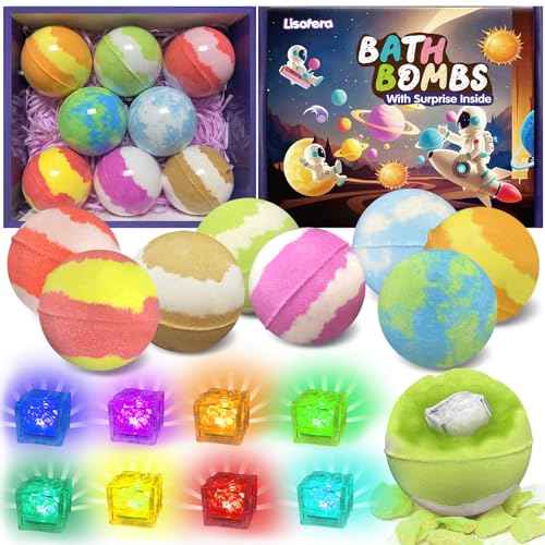 Bath Bombs for Kids with Toys Inside, 8 Light up Bath Bomb of Solar System Set, Planet Bath Bomb with Surprise Inside, Kid-Friendly Bubble Bath Fizzies Gifts for Boys Girls