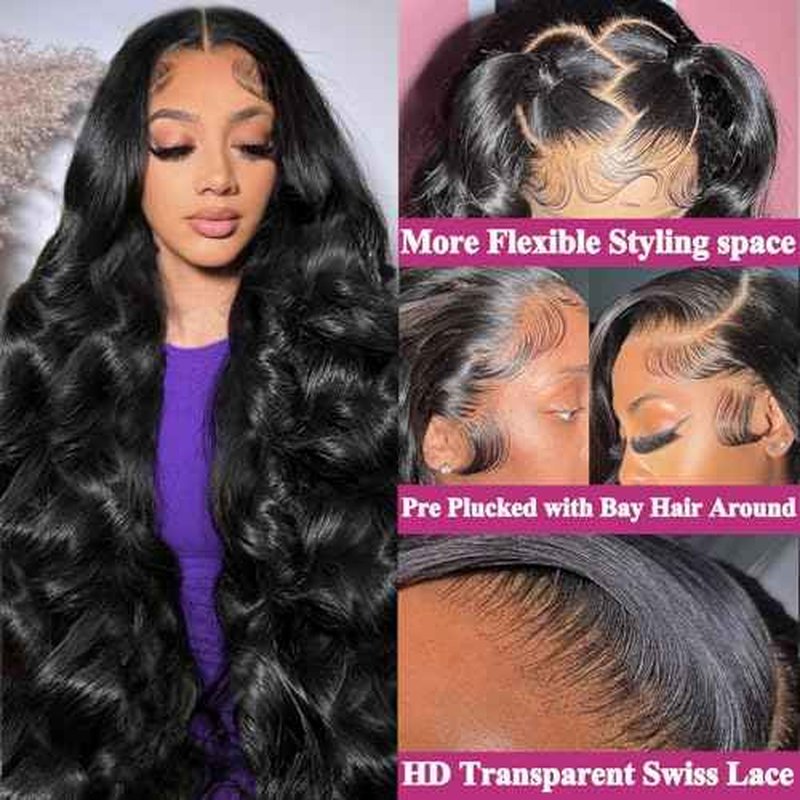 30 Inch 13x6 Lace Front Wigs Human Hair 200% Density Body Wave HD Lace Front Wigs Human Hair Pre Plucked Glueless Body Wave Lace Frontal Wigs Human Hair for Women