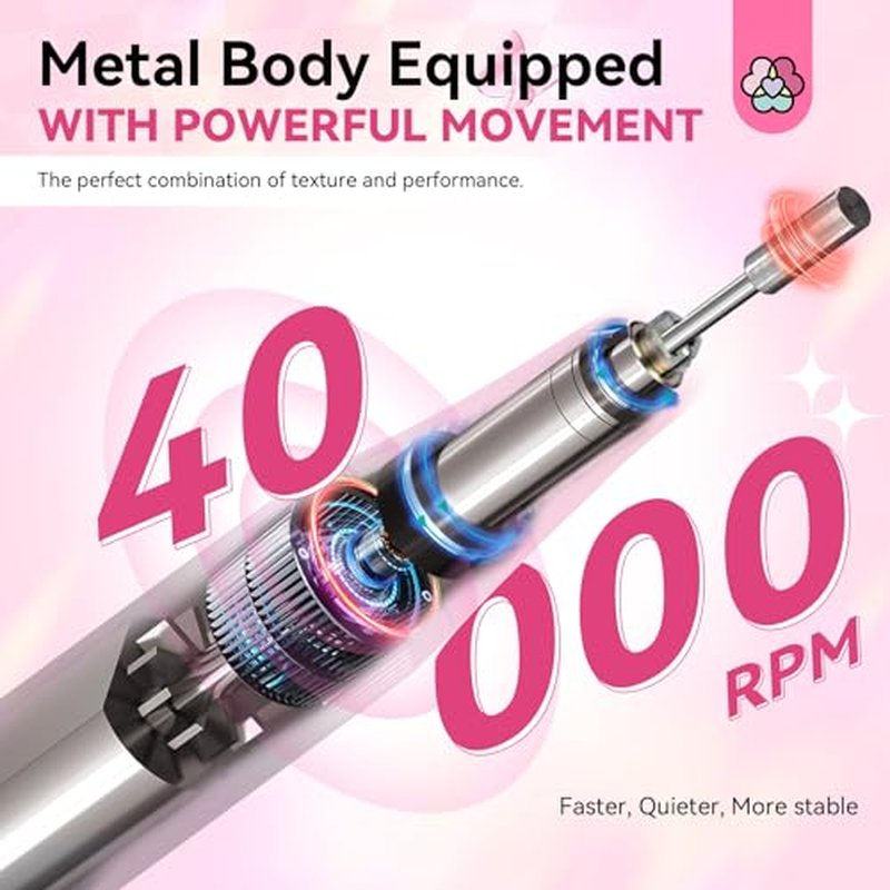 SAVILAND Professional Electric Nail Drill Machine: 40000RPM Rechargeable Nail Drill File with 4000mAh Battery, Ceramic Bit and Sanding Bands for Manicure, Pedicure, Shaping & Acrylic Removal Salon Use