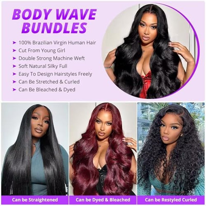 12A Human Hair Bundles 20 Inch Body Wave Bundles Human Hair 100% Unprocessed Brazilian Virgin Weave 1 Bundle for Women Natural Black Wavy Human Hair Extensions