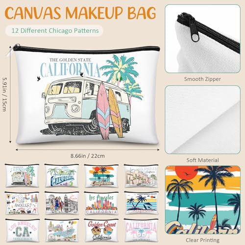 Reginary 12 Pcs City Souvenir Gifts Texas State Gifts Chicago City Souvenirs California Makeup Bag Paris San Francisco Alaska Zippered Cosmetic Bag for Women Traveler Souvenirs