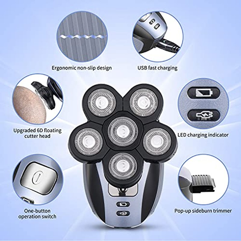 Head Shavers for Men - Upgraded Multifunctional Bald Head Shaver, Waterproof Electric Razor for Men Cordless Rechargeable Shaving Grooming Kit (Blue)