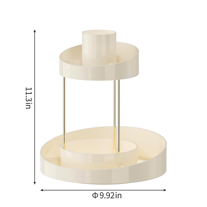 INVSSENE 2 Tiers Rotating Makeup Organizer, Large Makeup Organizer for Vanity, Countertop Storage Shelf for Cosmetics, Skincare, Makeup Brush - Warm White