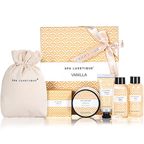 Spa Luxetique Spa Gifts for Women 6pc Vanilla Bath Sets Women Gift With Body Lotion, Shower Gel, Bubble Bath, Hand Cream, Bath and Body Gifts Set, Christmas Gifts