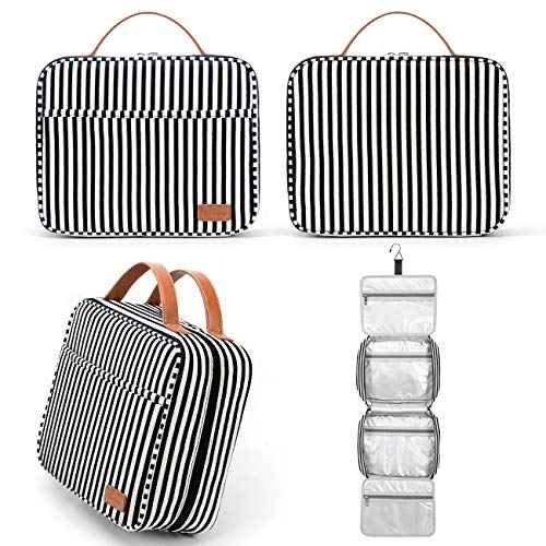 Bosidu Hanging Travel Toiletry Bag,Large Capacity Cosmetic Travel Toiletry Organizer for Women with 4 Compartments & 1 Sturdy Hook,Perfect for Travel/Daily Use/Christmas