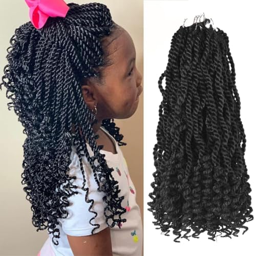 Wavy Senegalese Twist Crochet Hair 12 Inch Crochet Hairs for Black Women Pre-twisted Kids Crochet Hair 6 Packs Braids Wavy Ends Synthetic Hair Extension(1B#, 12 Inch£©