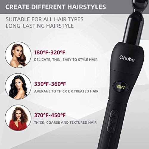 5 in 1 Curling Wand Set: Ohuhu Curling Iron Wand LCD Temperature Display 5Pcs 0.35 to 1.25 Inch Interchangeable Ceramic Barrel Heat Protective Glove for Girls Women Mother Gift Black