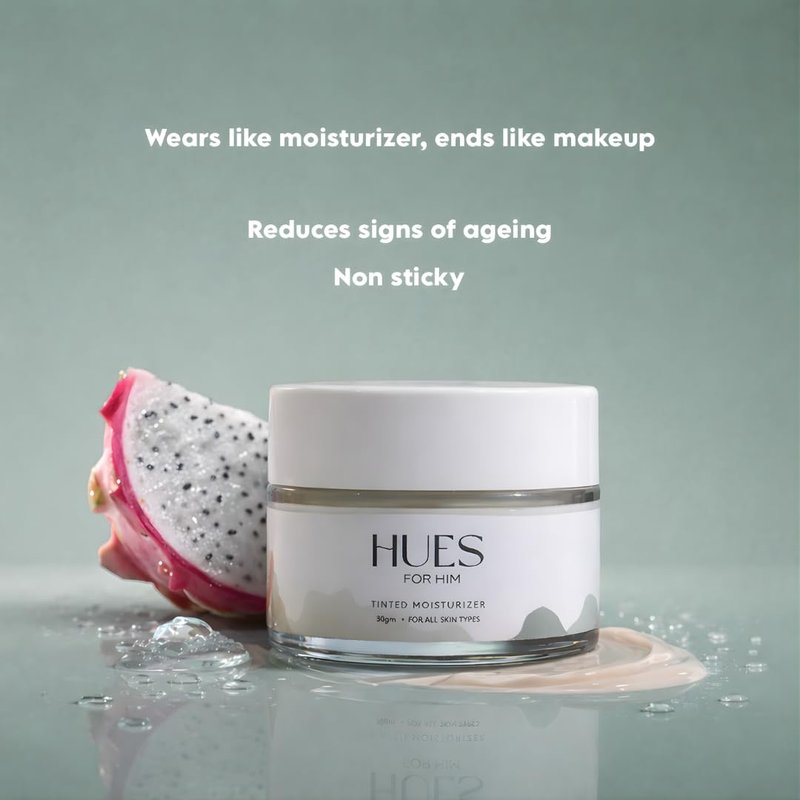 HUES FOR HIM Tinted Moisturiser – Hydra Boost BB Cream with Hyaluronic Acid for Men, Even Skin Tone & Daily Hydration, 30g