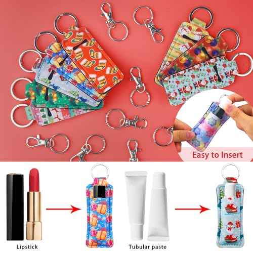 Duufin 20 Pieces Chapstick Keychain Holder Lip Balm Holder Lipstick Holder with 20 Pieces Metal Clip Cords for Purse Backpack