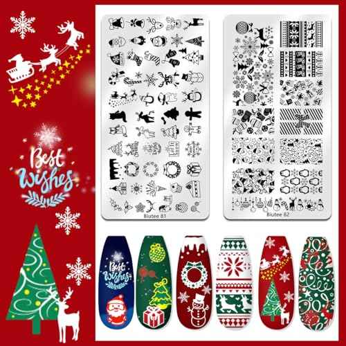 Biutee Nail Stamper Kit 22Pcs Gel Nail Stamping Kit 12Pcs Nail Stamping Plates 8Pcs Gel Stamping Polish, Silicone Stamper Scraper Flower Lace Holiday Stamp Template Christmas Gift for Women