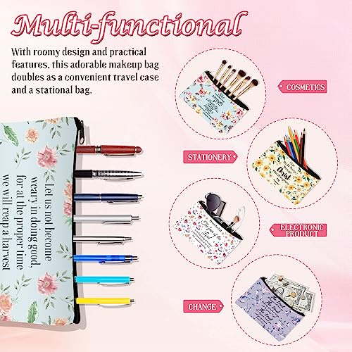10 Pcs Christian Makeup Bag Bible Pencil Pouch Bible Cover Floral Cosmetic Bags Bulk Inspirational Religious Gifts for Women Return Christmas Church Gifts Baby Shower Prizes Canvas Makeup Bags in Bulk