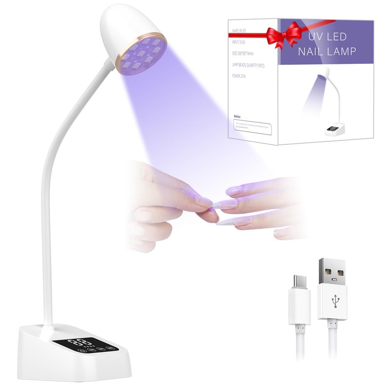 Mnhty U V Nail Lamp, 27W Rechargeable U V Light for Gel Nails Polish, Mini Flash Cure Light for Gel X Nails, Cordless U V LED Nail Lamps with 3 Timers&Sensor, Fast Curing Gooseneck U V Lamp White