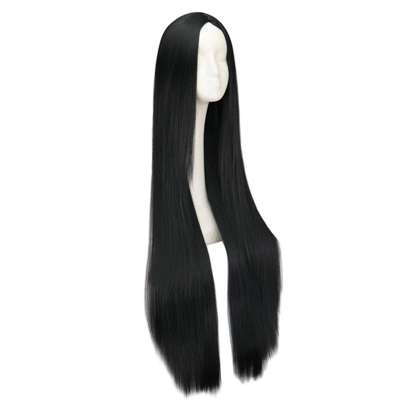 47'' 120cm Long Straight Black Wigs for Women Middle Part Synthetic Straight Black Wig Natural Heat Resistant Black Hair Wig No Bangs for Halloween Costumes Cosplay Party Daily Use