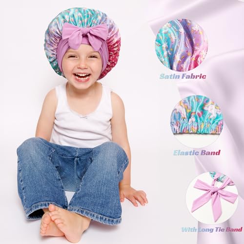 2 PCS Kids Bonnets for Girls, Silk Bonnet for Kids, Satin Bonnet for Sleeping, Baby Toddler Tie Bonnet Sleep Cap
