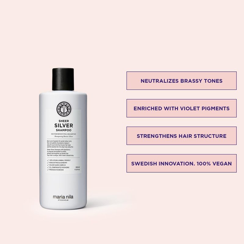 Maria Nila Sheer Silver Shampoo - Neutralizes Brassy Yellow Tones in Blonde & Grey Hair | 100% Vegan, Sulfate-Free