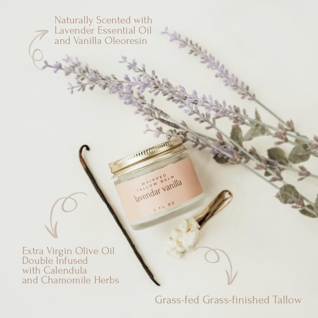 Snuggle Suds Whipped Tallow Balm – 100% Grass Fed Beef Tallow for Baby, Eczema & Sensitive Skin; Gentle Family Moisturizer for Dryness (Lavender Vanilla)