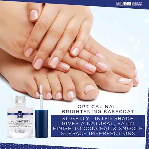Blue Cross Nail Whitener, Professional Optical Brightening Basecoat Nail Concealer Polish with Vitamin E, Lemon Lime Extracts, Made in USA, 15mL