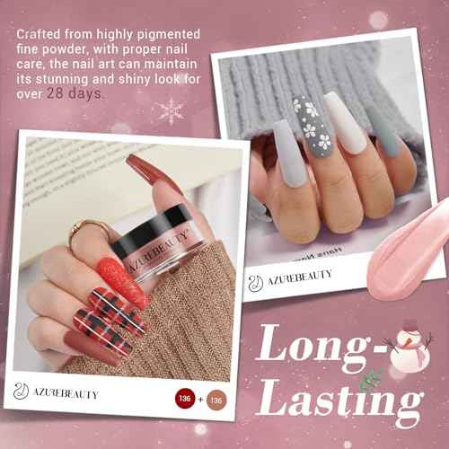 AZUREBEAUTY 170Pcs Dip Powder Nail Kit, 36 Colors Fall Winter Red Glitter Brown Dipping Powder Starter Christmas with Top/Base Coat Activator & Removal Accessories Set for French Manicure Salon