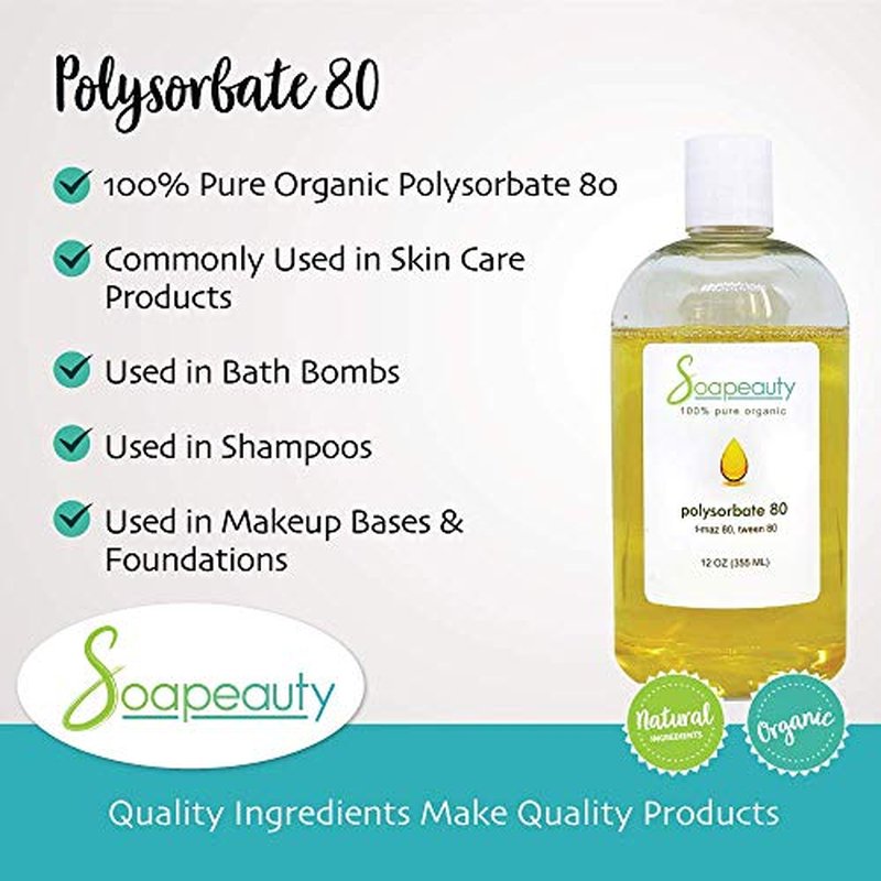 Soapeauty POLYSORBATE 80, T-MAZ 80, TWEEN 80 | 100% Pure Cosmetic Grade Solubilizer Surfactant & Emulsifier | 32 Oz