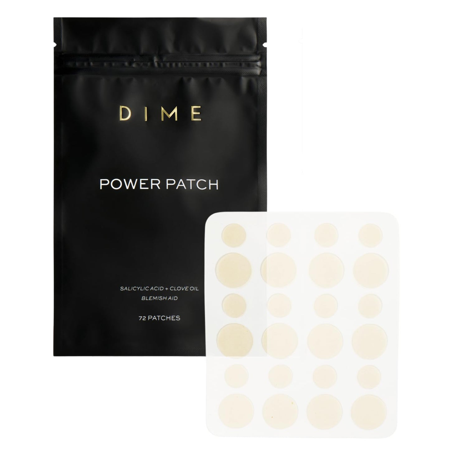 DIME Beauty Power Patch, 72 Count - Hydrocolloid Pimple Patches with Salicylic Acid, Vitamin A & Clove Oil, Acne Spot Treatment Patches, Invisible Zit & Blemish Stickers for Face, Vegan