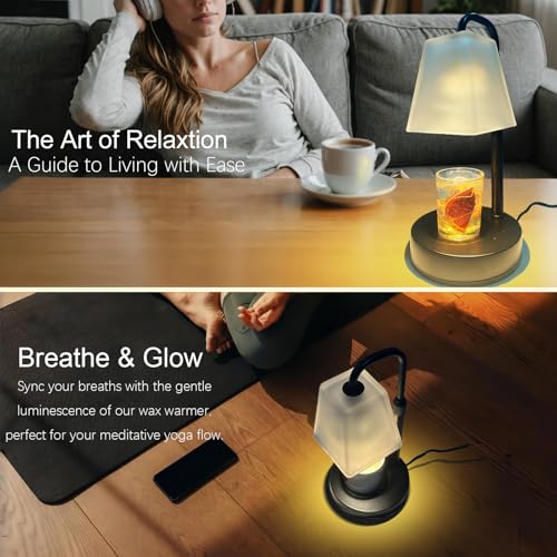 Candle Warmer Lamp with Timer Electric Wax Warmer for Scented Wax Melt Warmer Melter for Jar Candles Dimmable Adjustable Height Gifts for Women Mom House Warming Frossted Glass Black