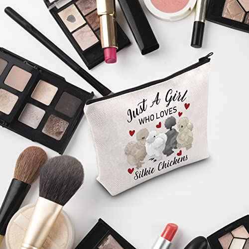 G2TUP Silkie Chicken Lover Gift Who Loves Silkie Chickens Makeup Bag Silkie Chicken Owner Cosmetic Bag Crazy Chicken Lady Zipper Travel Bag (Who Loves Silkie Chickens White Bag)