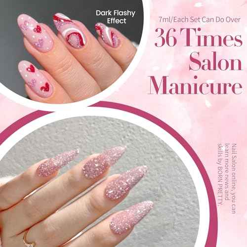 BORN PRETTY Reflective Glitter Gel Nail Polish Pink Holographic Colorful Glitter Spring Summer Gel Polish Sparkly Shiny Disco DJ LED Gel Nail Polish Nail Varnish 6PCS