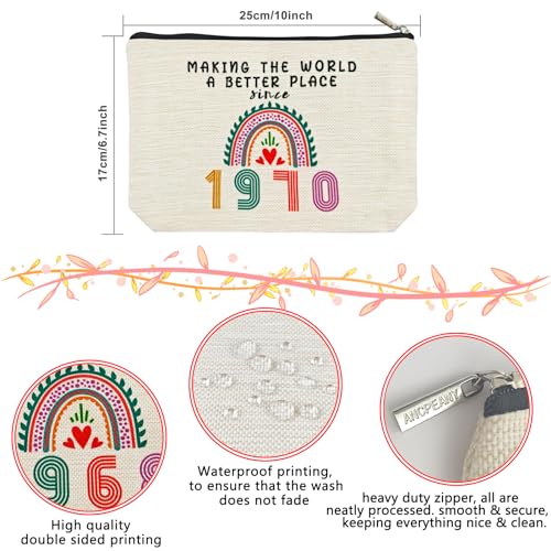 55th Birthday Gifts for Her Women, Happy 1970 55th Birthday Decorations Makeup Bag, Anniversary 55 Year Old Gift Ideas for Wife, Sister, Mom, Aunt, Cosmetic Travel Pouch for Mothers Day, Christmas