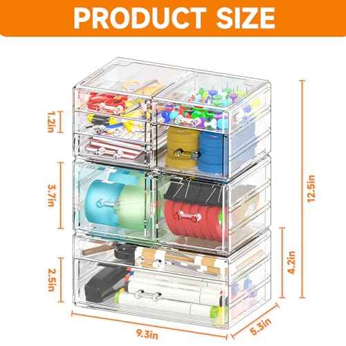 Cq acrylic Clear Stackable Storage Drawers,Plastic Makeup Organizer and Bathroom Storage Bins WIth 9 Drawers For Make up,Medicine,Craft,Pen,Beauty and Office Supply Organizer