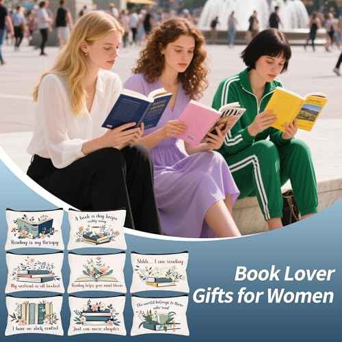 8 Pcs Book Lover Gifts for Women Bookish Gifts in Bulk Mothers Day, Birthday Christmas Gifts for Book Lovers Ideas Cute Bookworms Makeup Bag Makeup Pouch Cosmetic Bag for Librarians Gifts (Green)