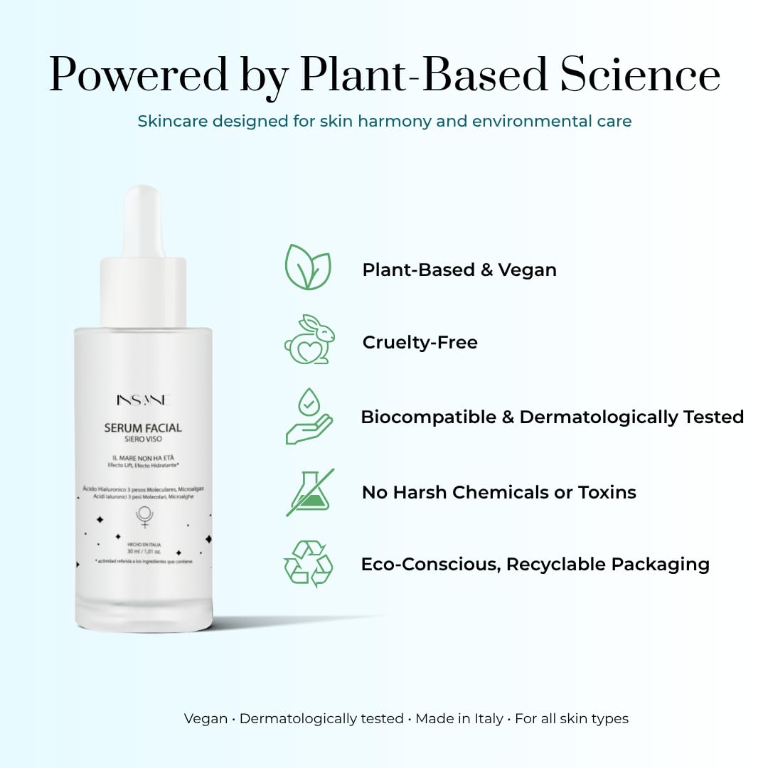INSANE GLOW Multi-Molecular Hyaluronic Acid + Seaweed Face Serum – Anti-Aging, Hydrating & Firming for Sensitive Skin with Low, Medium & High Molecular Weight HA, Anti-Pollution Seaweed & Microalgae