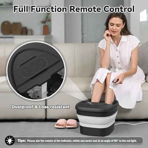 Collapsible Foot Spa with Heat and Remote, Heated Foot Bath Massager with Timer, and 24 Motorized Shiatsu Massage Balls, Foot Soaking Tub Supports Hot/Cold Water Soaking