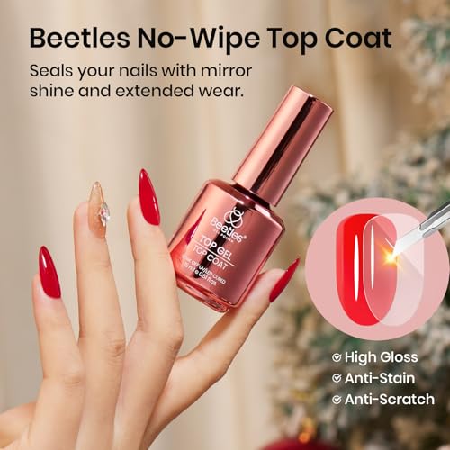 Beetles No Wipe Gel Top Coat and Base Coat Set, 2 Pcs 15ml Top Coat Gel Nail Polish & Gel Base Shine Finish Long Lasting, Soak Off LED Lamp Nail Art Design Manicure Gifts for Women Christmas Limited