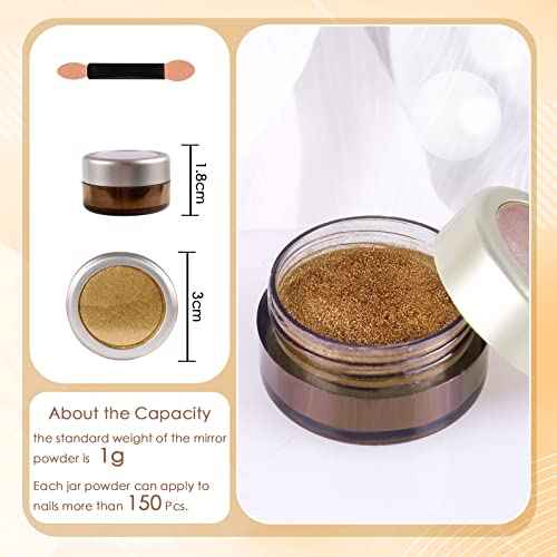 Laza Chrome Nail Powder Mirror Effect Metallic Dust Holographic Glitter Glazed Manicure Decoration Reflective Pigment for DIY Gel Polish Nail Art, Resin Craft, Gifts - Gold