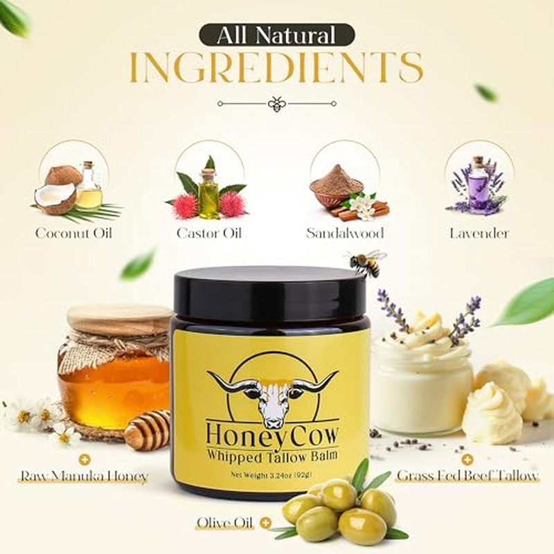 4oz Beef Tallow for Skin & Face | 100% Grass-Fed Tallow Face Moisturizer | Natural Beef Tallow Balm for Sensitive Skin